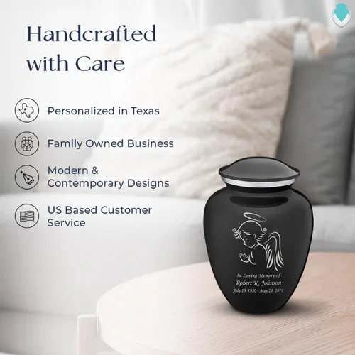 Vista 9 de Geturns - Pequeñas urnas de cremación de ángel personalizadas para cenizas humanas, urna funeraria negra para mujeres y hombres con capacidad