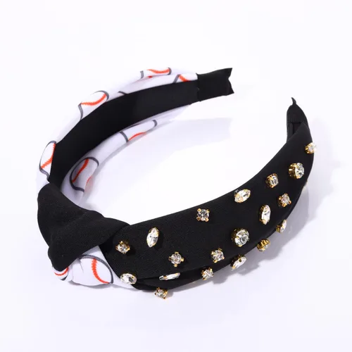 Vista 4 de Diademas para el día del partido, diadema de fútbol y béisbol para mujer, diadema anudada de cristal con diamantes de imitación, diadema con nudo