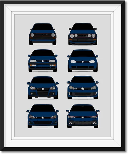 Vista 15 de Custom Car Posters Póster hecho a mano compatible con Volkswagen Golf GTI Generations e impresión de VW GTI (modelos de coche: MK1 a MK8)