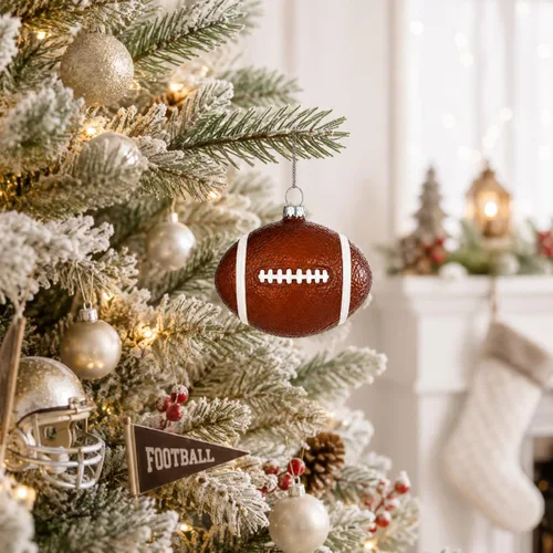 Vista 2 de Adorno de Navidad de vidrio transparente de fútbol