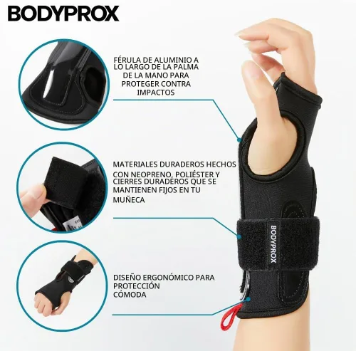 Vista 3 de BODYPROX Muñequeras (1 par) para snowboard, monopatín y patinaje en línea, protector de muñeca de protección deportiva