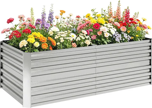 Vista 21 de Outsunny Kit de cama de jardín elevada galvanizada con barras de refuerzo, maceta de metal grande y alta para verduras, flores y hierbas, 6 x 3 x 2