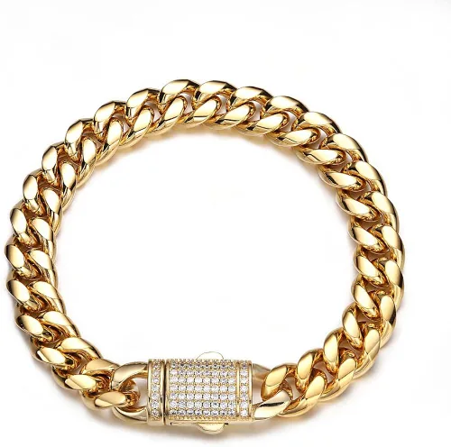 Vista 3 de JovJewelry Collar pesado de cadena de eslabones cubanos de Miami para hombre de acero inoxidable chapado en oro de 18 quilates joyería de hip hop