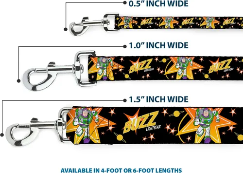 Vista 3 de Correa para perro Toy Story Buzz Lightyear Running Stars Negro, Naranja, Amarillo, 4' Largo 1.0" Ancho
