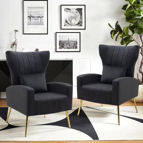 Vista 3 de Silla decorativa de terciopelo con respaldo abatible y cojín lumbar, sillón moderno para sala de estar/dormitorio, silla lateral de recepción