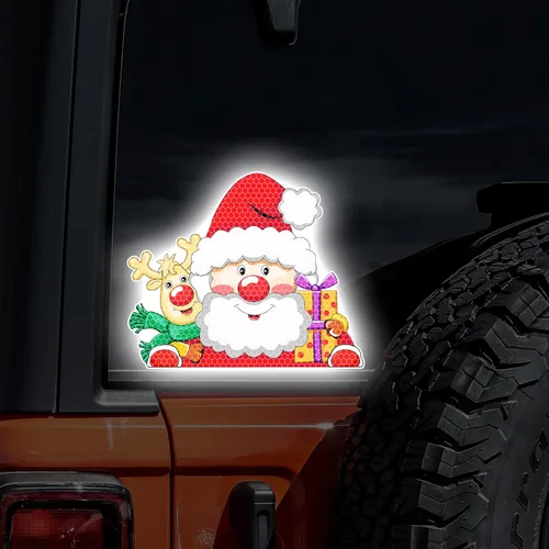 Vista 14 de Pegatina Navideña de Papá Noel Asomado, Lindas Pegatinas de Venado y Muñeco de Nieve para Ventana, Adhesivos para Parachoques de Coche, Adornos