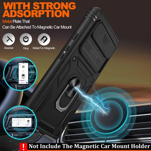 Vista 6 de Gritup Funda para Google Pixel 6 con cubierta deslizante para cámara y protector de pantalla (2 unidades), soporte de anillo giratorio 360°, funda