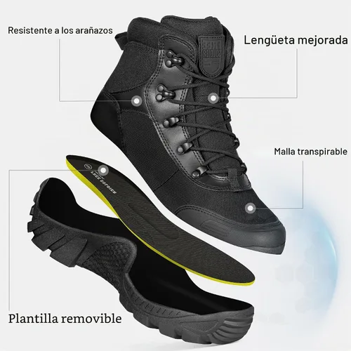 Vista 5 de FREE SOLDIER Botas de senderismo impermeables para hombre, botas de trabajo tácticas, botas militares ligeras al aire libre negro (Mid Black)
