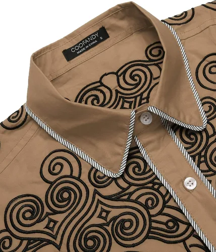 Vista 4 de COOFANDY Men's Western Shirts Long Sleeve Slim Fit Embroideres Cowboy Casual Button Down Shirt