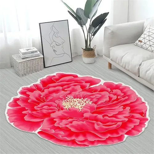 Vista 17 de Alfombra con forma de flor amarilla de 7 pies, alfombra de decoración de sala de estar, adecuada para baño, dormitorio y sala de estar, parte 5