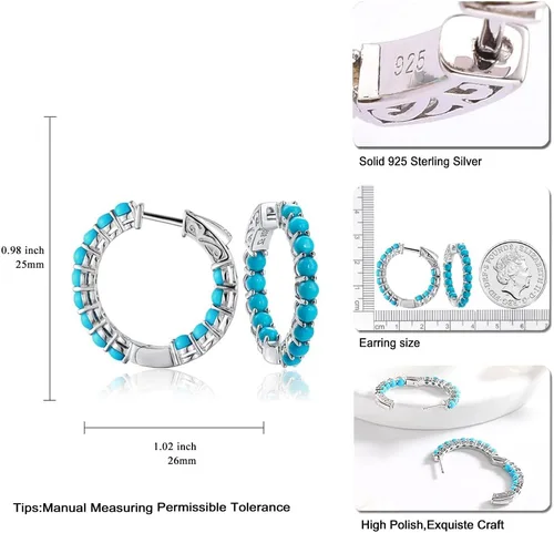 Vista 6 de Hoop Earrings for Women 925 Sterling Silver Halo Round Earrings Natural Blue Topaz Turquoise Citrine Jewelry