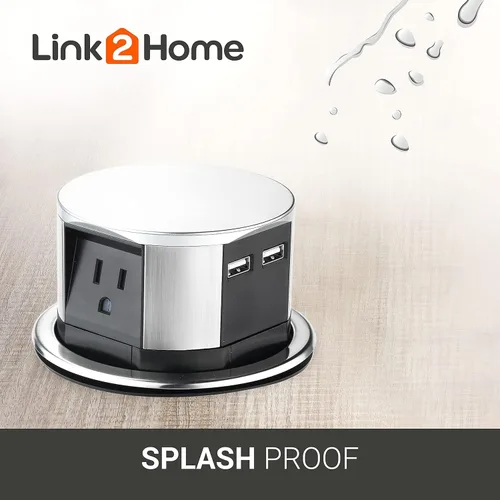 Vista 10 de Link2Home Paquete de 2 enchufes emergentes que ahorran espacio con USB, 3 tomas de corriente de 15 A, 2 puertos USB de 2.4 A de carga rápida