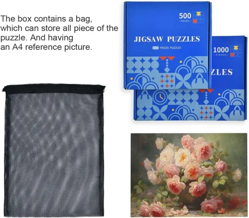 Vista 7 de Flower Vintage Jigsaw Puzzles 500 Pieces for Adults with Mesh Storage Bag 2011409