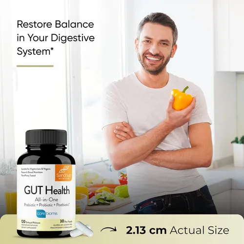 Vista 5 de Sandhu's Salud intestinal - Prebióticos, probióticos, postbióticos y L-glutamina Salud digestiva, colon, suplementos probióticos totales 120