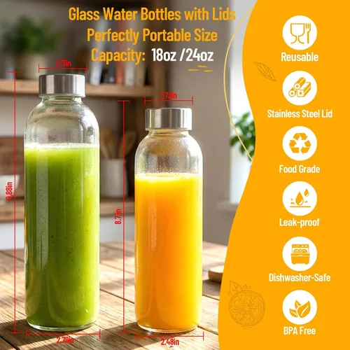 Vista 5 de Luxfuel Botellas de vidrio transparente con tapas, botellas de agua