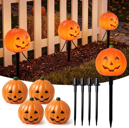 Vista 10 de Luces de camino de Halloween al aire libre, 19.5 pies de C9, luces de poste de Halloween con 10 bombillas C9 naranjas transparentes y negras, luces