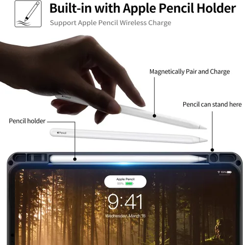 Vista 5 de H HOLIMET Funda para iPad Pro de 11 pulgadas 2022 4ª/3ª/2ª/1ª Generación 2021/2020/2018 con soporte para lápiz, cuero PU protector con bolsillo