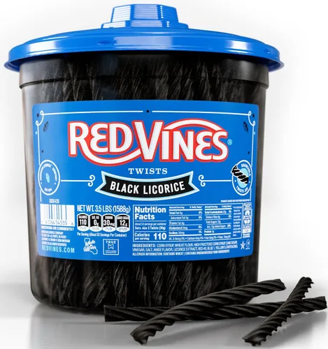 Vista 2 de Regaliz de Red Vines sabor rojo original, caramelo suave y masticable en tiras, jarra de 3.5 libras