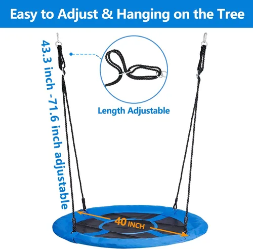 Vista 6 de SUPER DEAL Columpio de Árbol de 40 Pulgadas, Columpio Platillo Volador para Niños al Aire Libre, Capacidad de Peso de 800 Libras, Tela Textilene