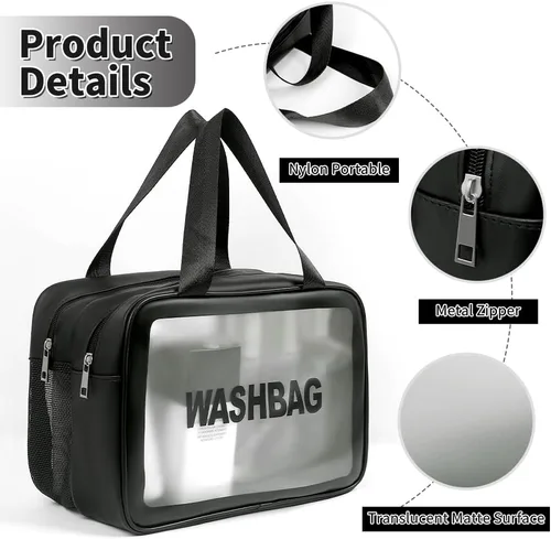 Vista 7 de Bolsa de lavado para mujeres y hombres, bolsa de aseo de viaje de gran capacidad con ventana translúcida mate y bolsillos húmedos/secos, organizador