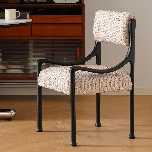 Vista 7 de sillas de comedor Silla de comedor retro de madera con respaldo tapizado y asiento curvos reposabrazos cocina moderna
