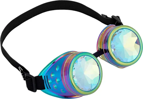 Vista 44 de Gafas caleidoscopio para raves trippy psicodélico steampunk con lentes de cristal de difracción de prisma arcoíris