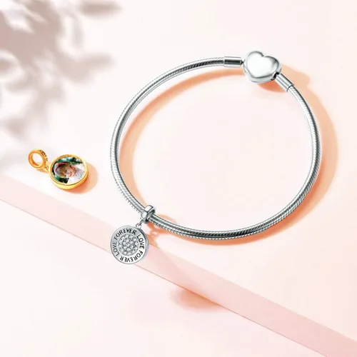 Vista 21 de Custom4U Photo Charms for Bracelets 925 Sterling Silver/Gold Plated Heart/Tree of Life/Round Charm Bead Personalized with Picture Custom