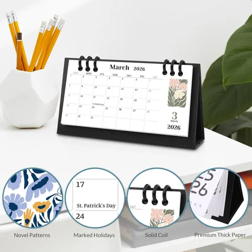 Vista 2 de Calendario de Escritorio Pequeño 2025-2026, Mini Calendario de Escritorio de Flores (Desde Junio 2025 hasta Diciembre 2026) Calendario de Escritorio