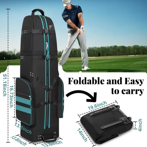 Vista 2 de Bolsa de viaje de golf con ruedas, al aire libre resistente 900D poliéster impermeable bolsas de golf de viaje, bolsas de viaje de golf