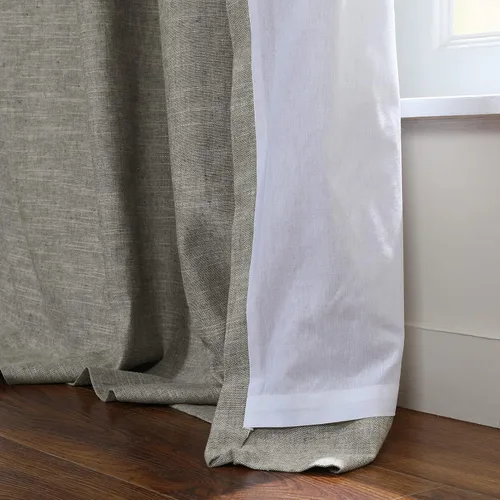 Vista 4 de TWOPAGES Juego de 2 paneles de cortinas de algodón de lino natural, filtrado de luz, protección de privacidad, cortinas plisadas grises para sala