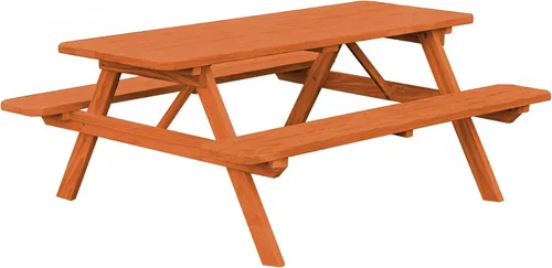 Vista 32 de Amish-Made - Mesa de picnic rectangular de pino para exteriores de 44 pulgadas con bancos adjuntos, color negro Negro (Black Paint)