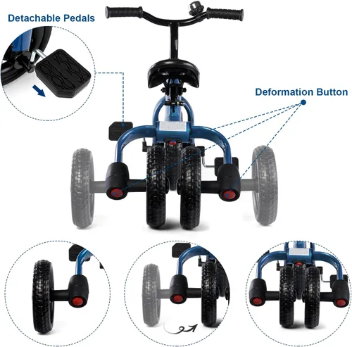 Vista 6 de XPIY Triciclo para niños de 2 a 5 años, triciclo plegable 3 en 1 para niños y niñas, bicicleta para niños con pedal desmontable y asiento ajustable