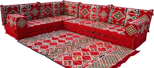 Vista 35 de arabicsofa Juego de sofás árabes tradicionales en forma de L - Sofás seccionales marroquíes - Asientos Majlis orientales para sala de estar