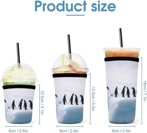 Vista 2 de Penguins on The Iceberg Reusable Insulated Neoprene Iced Coffee Cup Sleeves 3 Sizes Diving Material Cup Durable Beverage Covers for Cold Coffee Tea