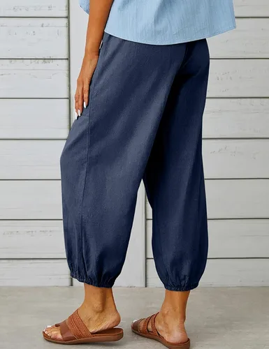 Vista 3 de Bozanly Pantalones capri holgados tipo harén para mujer, estilo casual, con bolsillos, para yoga y verano