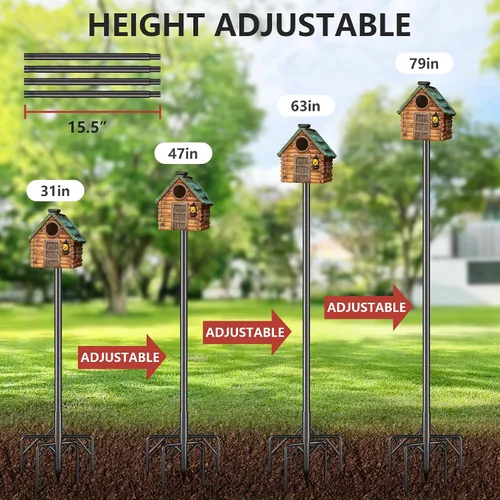 Vista 6 de Kit de poste para comedero de pájaros, poste de casa de pájaros de 79 pulgadas para exteriores resistente, 5 puntas de base ajustables, soporte