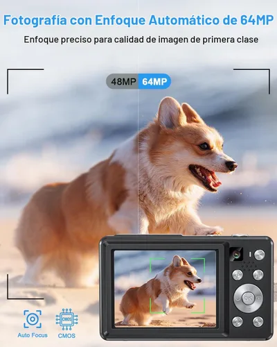 Vista 4 de Cámara digital 4K con lente Selfie Cámara compacta de 64MP con tarjeta de Negro