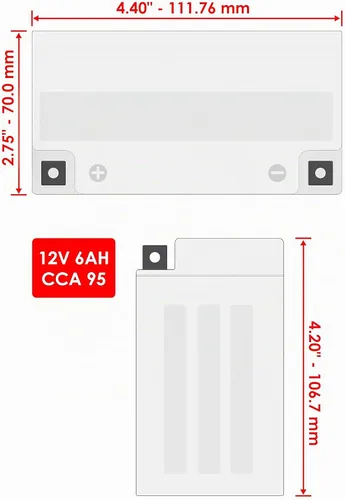 Vista 2 de Caltric Batería AGM de 12 V 6 Ah YTZ7S compatible con Honda CRF250F 2019 2021 2022-2025