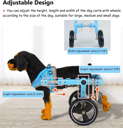 Vista 5 de Silla de ruedas ajustable para perros pequeños, silla de ruedas de apoyo trasero para mascotas con arnés, para paseo de perro de 4.4-22.0 lbs/4.4-22