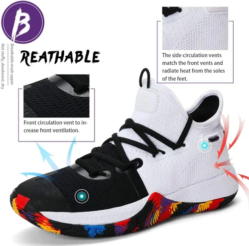 Vista 3 de ASHION Zapatos de baloncesto para hombre, tenis de baloncesto medios, antideslizantes, para entrenamiento con amortiguación al aire libre