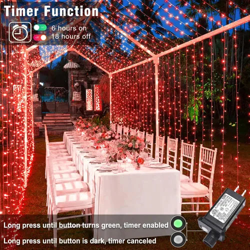Vista 3 de Tira de 200 luces LED de 66 pies para exteriores, luces de Navidad conectables para interiores, cable transparente, impermeable, 8 modos de luces