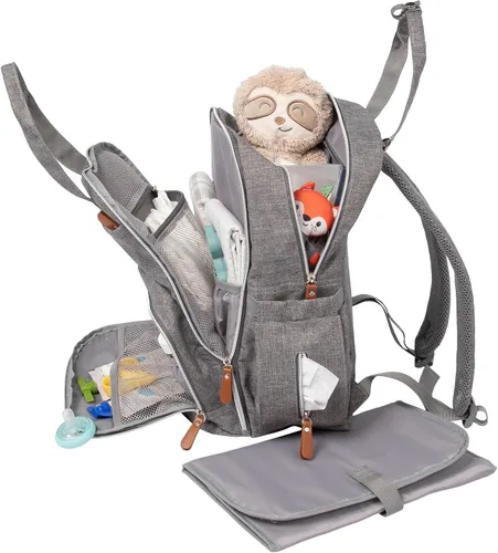 Vista 7 de Trend Lab Mochila para pañales con almohadilla extraíble para cambiador, incluye apertura de cremallera para toallitas de bebé y bolsillos aislados