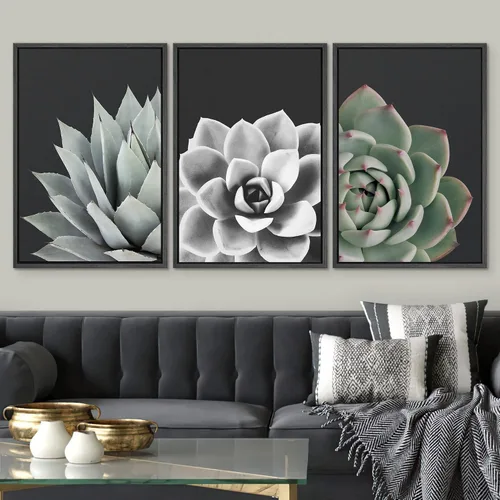Vista 585 de SIGNWIN Lienzo enmarcado para pared, juego de arte pastel con cadena montañosa, bosque, niebla, naturaleza silvestre, ilustraciones modernas, arte