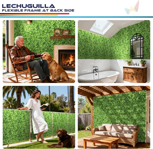Vista 2 de Windscreen4less 1 panel artificial de boj de 20 x 20 pulgadas, decoración de pared verde hierba sintética para decoración al aire libre