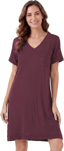 Vista 25 de WiWi - Camisón de viscosa de bambú para mujer, manga corta, con cuello en V, ropa de dormir, tallas grandes, S-4X, A-aqua