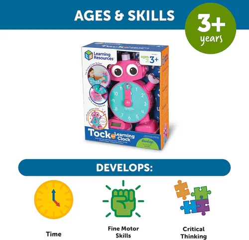 Vista 5 de Learning Resources Tock The Learning Clock Pink - Reloj digital para el aula, aprender la hora, temporizador para niños, elementos esenciales