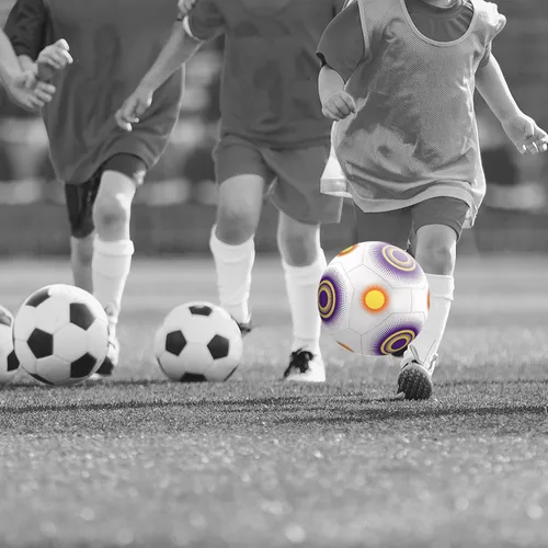 Vista 5 de Millenti Balón de fútbol de entrenamiento de equipo, tamaño 5, color blanco y morado, diseño de alta visibilidad y fácil de seguir