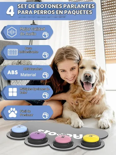 Vista 2 de 4 piezas de conjunto de botones parlantes para perros, botones para perros para comunicación, botón de zumbador de voz grabable de 30s