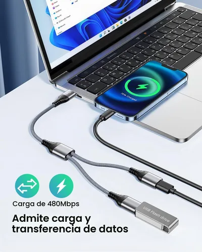 Vista 3 de ANDTOBO Divisor USB, USB 2.0 A macho a 2 USB hembra dual Jack Y Splitter Hub Cable de alimentación Cable adaptador de extensión