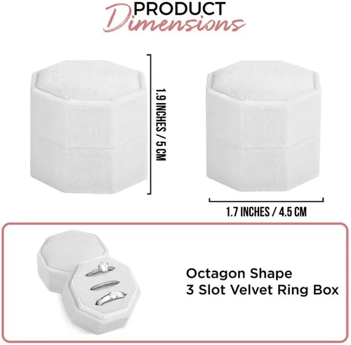 Vista 2 de NIMSIN Caja de terciopelo para anillos de alta calidad para ceremonia de boda con tapa desmontable, elegante y bonita caja para anillos de boda, 3